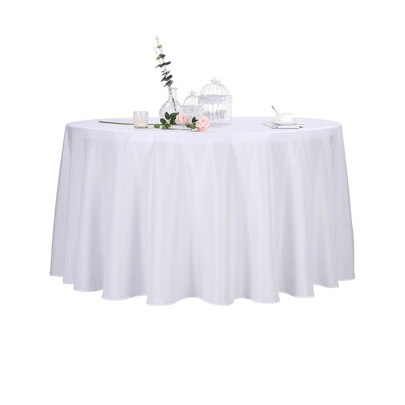 Ascoza 2pack 108 Inch White Round Tablecloth in Polyester Fabric for Wedding/Banquet/Restaurant/Parties - Image 1